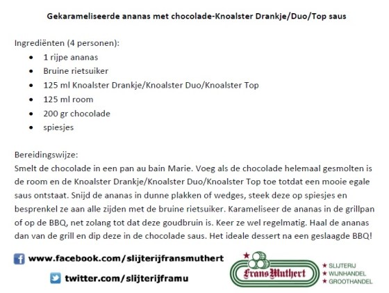 Gekarameliseerde ananas met Knoalsters chocolade saus