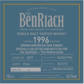 Benriach 19yo 1996 Single Cask 3277 Virgin American Oak Finish Specially Selected and Bottled for Uw topSlijter